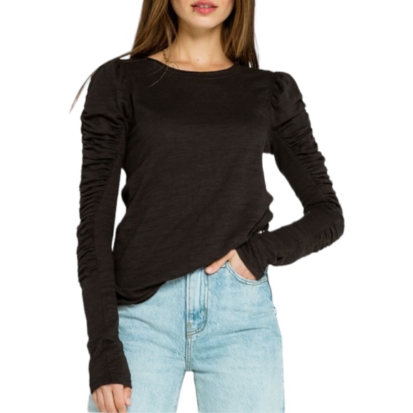 NWOT Free People Natasha Ruched Sleeve Top - Picture 1 of 8